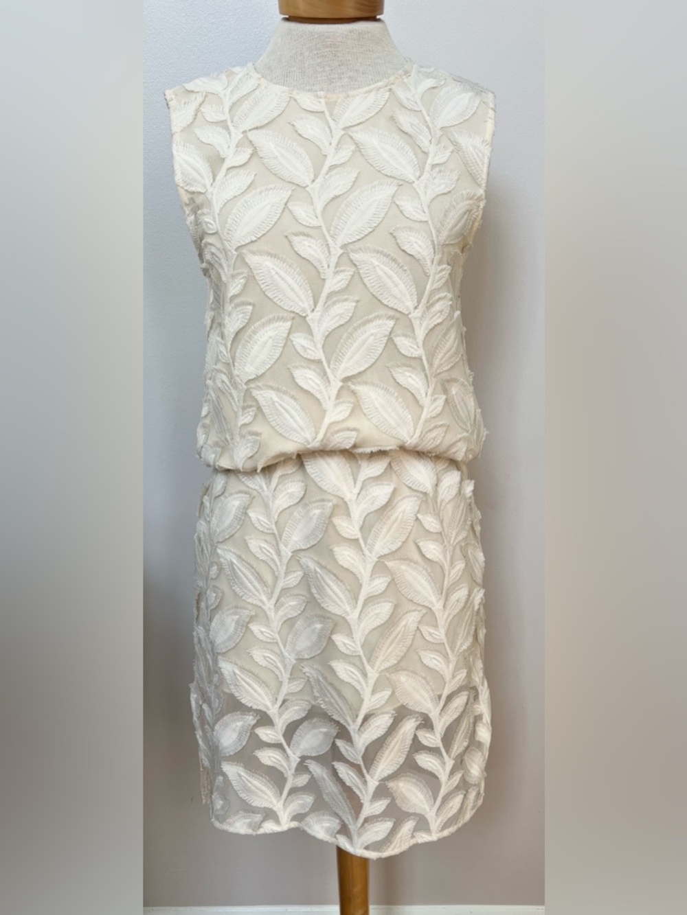 Samsoe Mayer Ivory Textured Leaf Dress XS Bridal Shower Wedding Minimalist